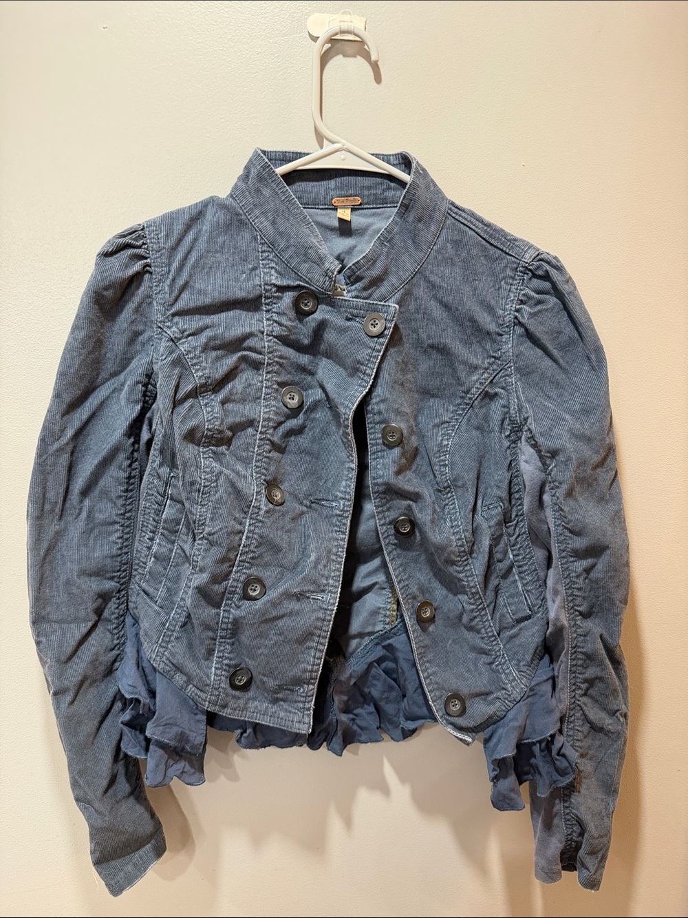 Free People Womens Blue Ruffled Button-Front Jacket